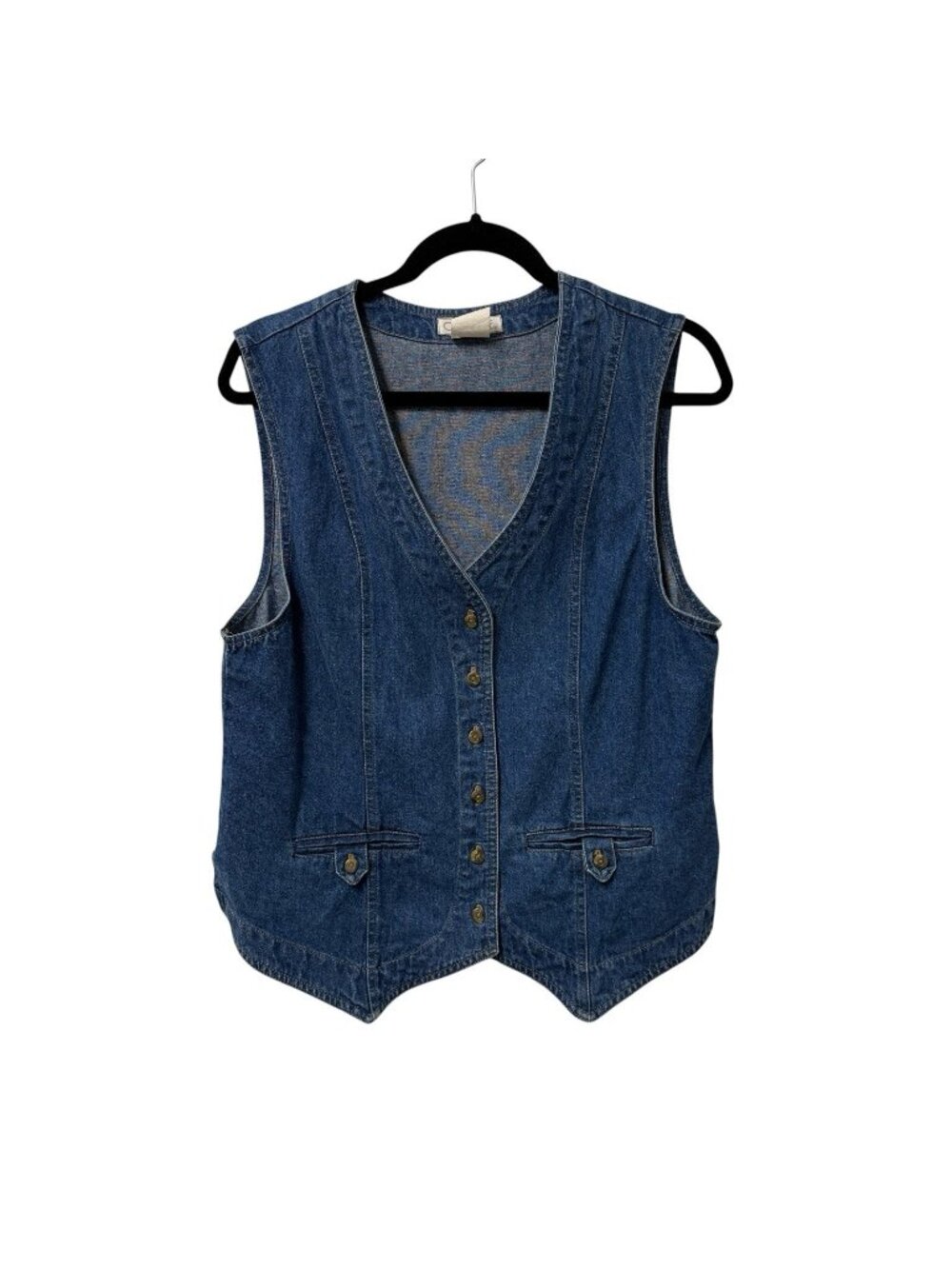 CHEROKEE DENIM VEST VINTAGE OVERSIZED WOMENS M BUTTON UP BLUE 100% COTTON